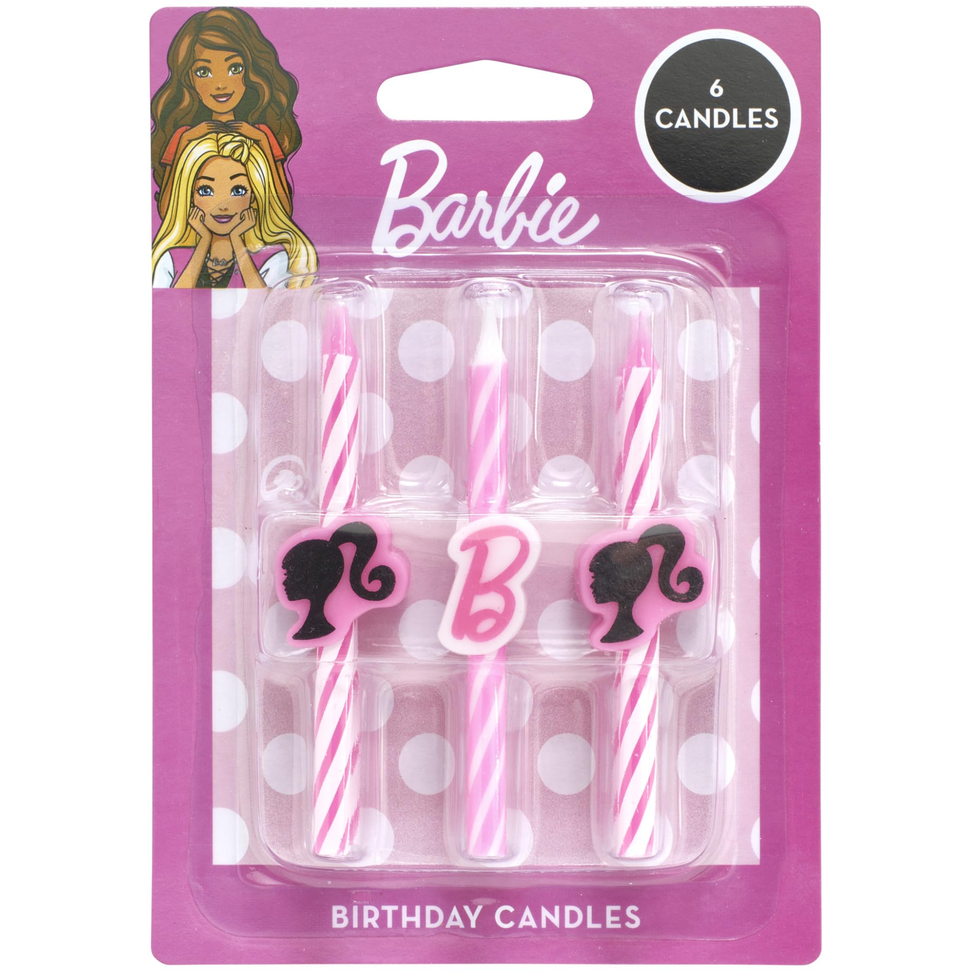 Barbie™ Birthday Cake Candles | 6 Birthday Candles for Cake Decorations, Pink Stripe Candles, Cake Toppers for Barbie Party - Image 4