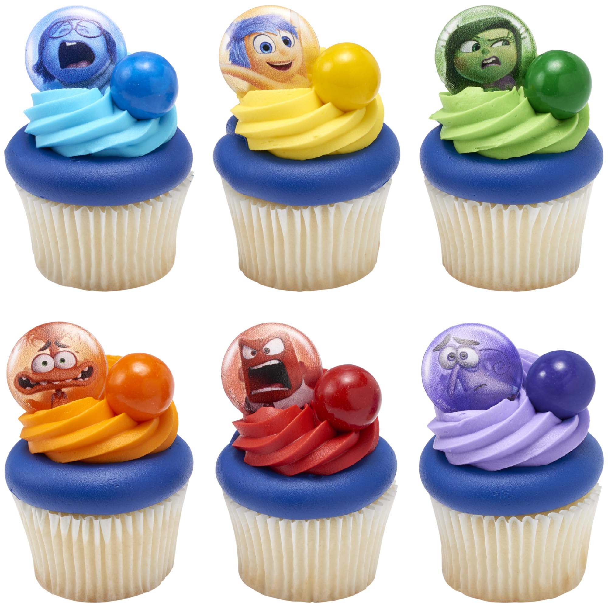 DecoPac Disney & Pixar's Inside Out 2 Bursts of Emotion Rings, Multicolored Cupcake Decorations, Food Safe Cupcake Toppers – 24 Pack - Image 8